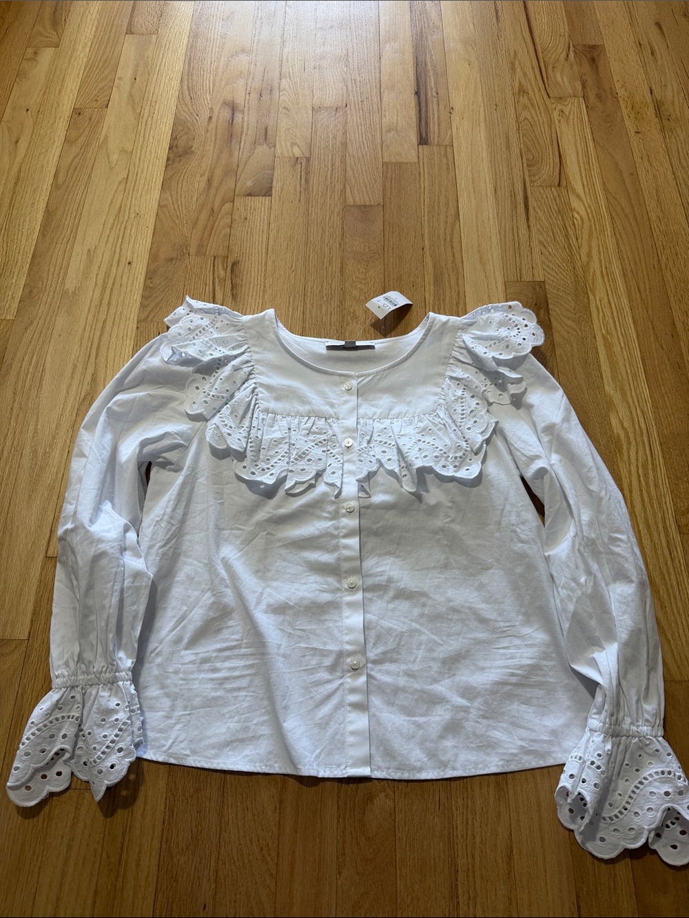 NWT LOFT White Broderie Ruffle Eyelet Blouse Sz S